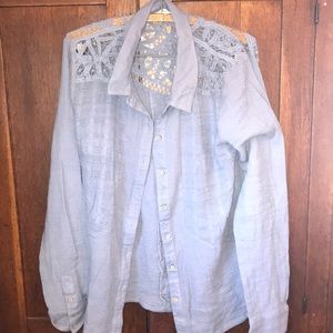 Miss Me Gray Embroidered Button Down Shirt